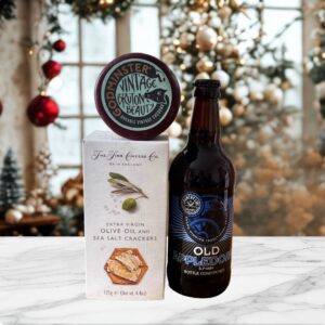 Old Appledore Ale with fine cheese company crackers and Godminster vintage cheddar truckle. A fantastic gift on a budget