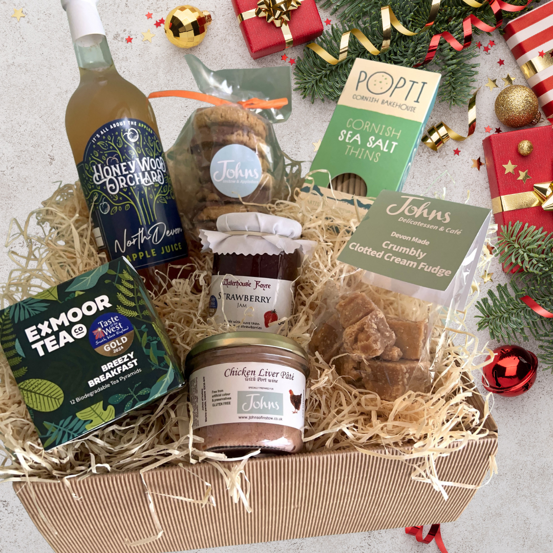 Johns Festive West Country Hamper Box A selection of the west countries finest foods and drinks, careful packaged into our Johns branded hamper box