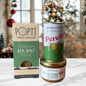 Gift Bag for Him, a great selection of savoury favourites including Perello Gordall Olives, Carb Terrine and Popti crackers