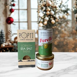 Gift Bag for Him, a great selection of savoury favourites including Perello Gordall Olives, Carb Terrine and Popti crackers