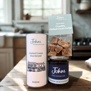 trio of Johns Favourites including fudge, jam and biscuits