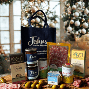 A hand picked selection of savoury favourites packaged into our iconic small Johns Nany jute bag