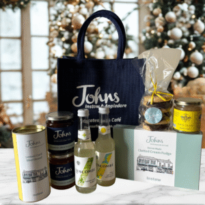 A selection of Johns Sweet treats perfectly packed into our iconic Navy small jute bag