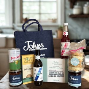A selection of sweet & savoury hand picked products for the perfect gift. Packed into our small Navy Jute Bag