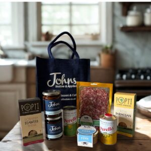 A hand picked selection of savoury favourites packaged into our iconic small Johns Nany jute bag