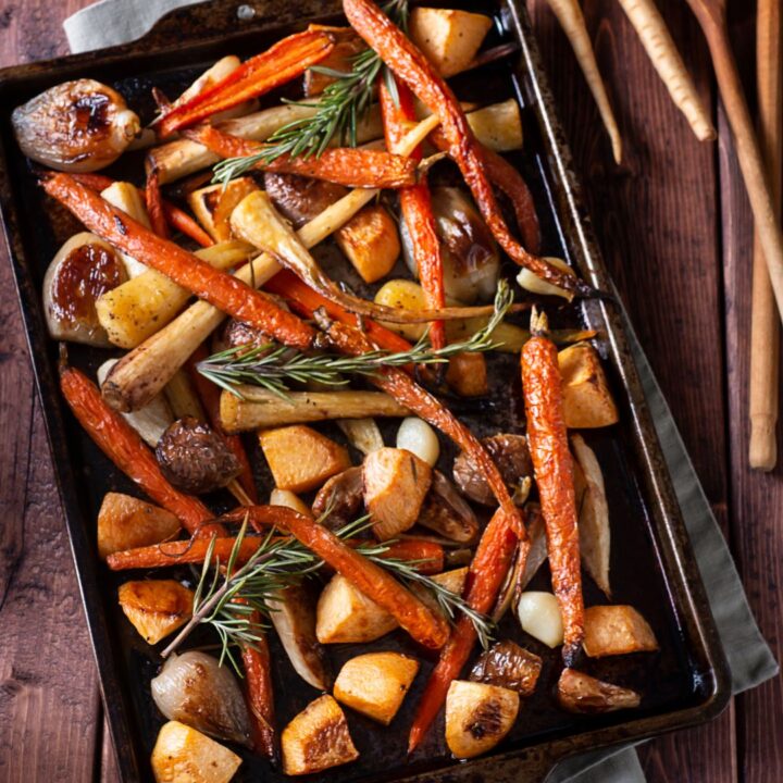 Tray bake of local root veg, carrots, parsnips, potatoes. Perfect sides for your Christmas Dinner.