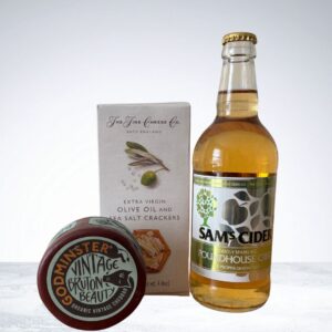 Fun & cheap gift idea with a bottle of Sam's Crisp Devon Cider, Fine Cheese Co crackers and a Godminster Cheddar Truckle who wouldn't like this one!