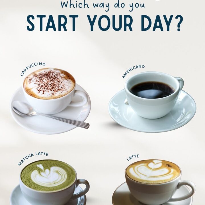 Start your day with Coffee, Latte, Cappuccino, Americano & matcha.